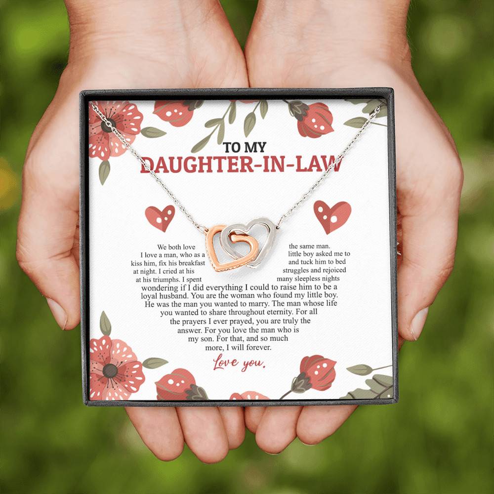 To My Daughter In Law We Both Love The Same Man I Will Forever Love You Joined Interlocking Hearts Necklace To My Daughter In Law We Both Love The Same Man I Will Forever Love You Joined Interlocking Hearts Necklace