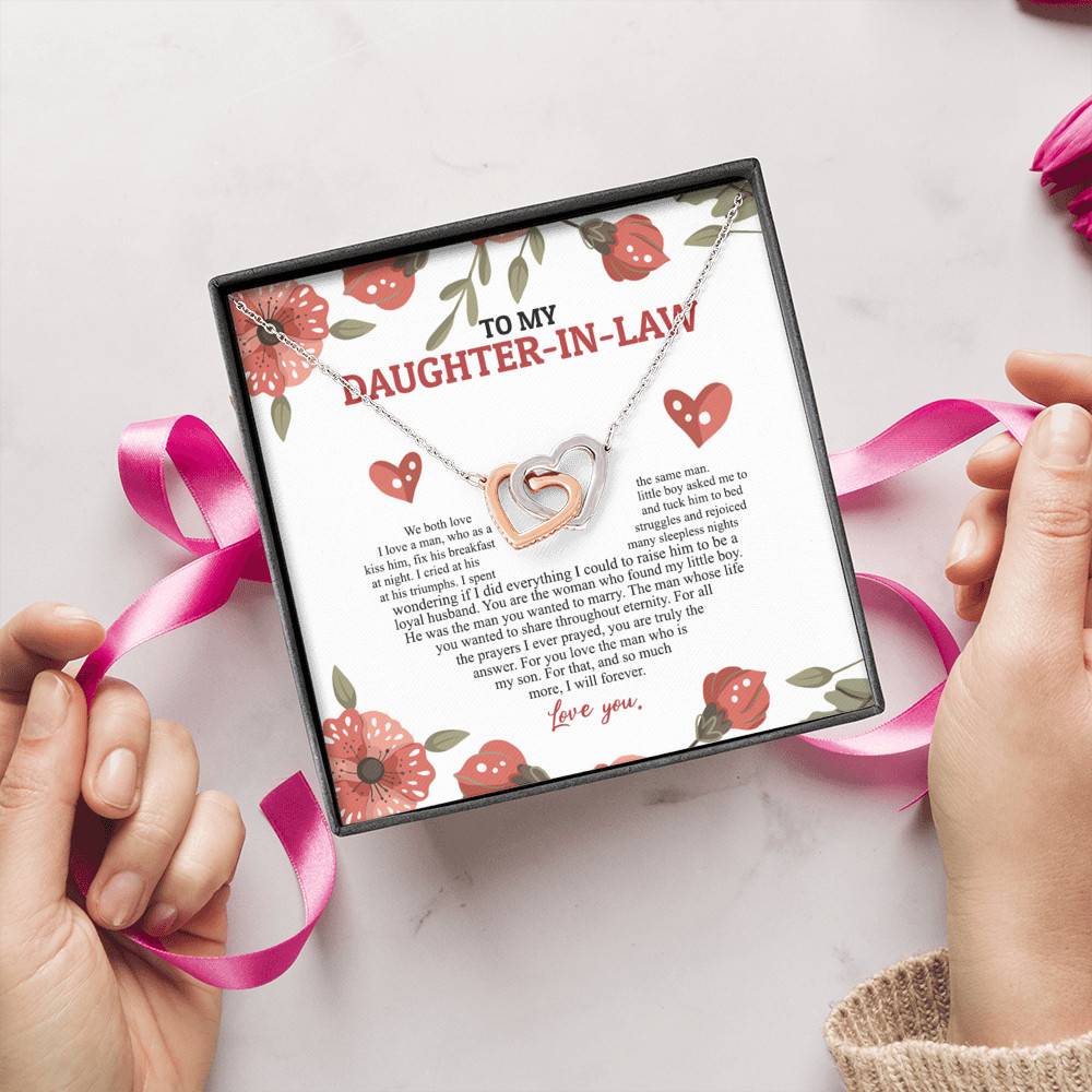 To My Daughter In Law We Both Love The Same Man I Will Forever Love You Joined Interlocking Hearts Necklace To My Daughter In Law We Both Love The Same Man I Will Forever Love You Joined Interlocking Hearts Necklace