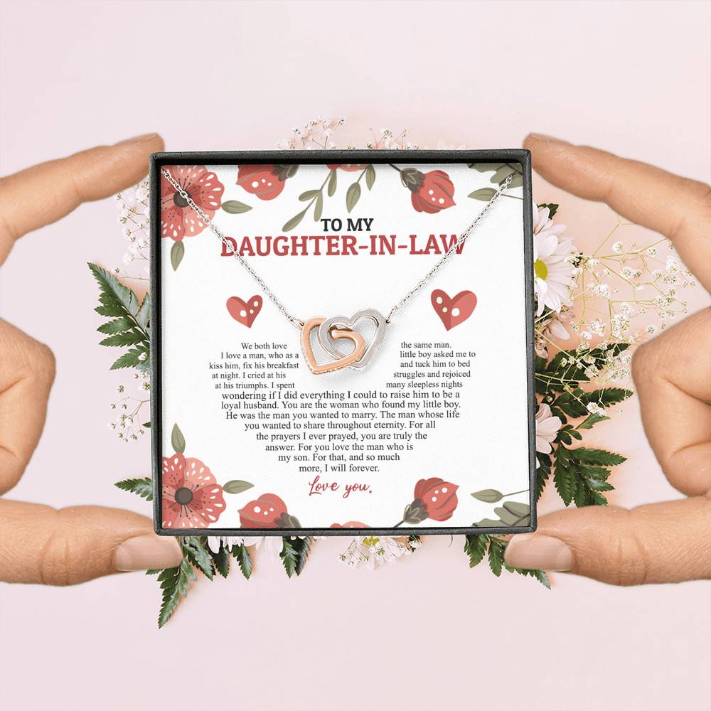 To My Daughter In Law We Both Love The Same Man I Will Forever Love You Joined Interlocking Hearts Necklace To My Daughter In Law We Both Love The Same Man I Will Forever Love You Joined Interlocking Hearts Necklace