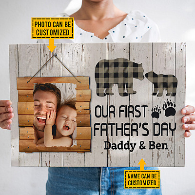 Personalized Photo Our First Father's Day Bear Gallery Wrapped Framed Canvas Prints - Unframed Poster