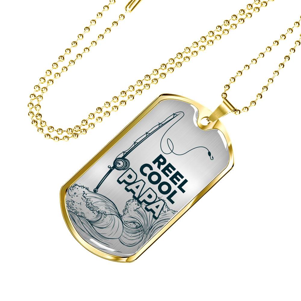 Reel Cool Dad Vintage Fishing Dad Dog Tag Pendant Necklace Reel Cool Dad Vintage Fishing Dad Dog Tag Pendant Necklace