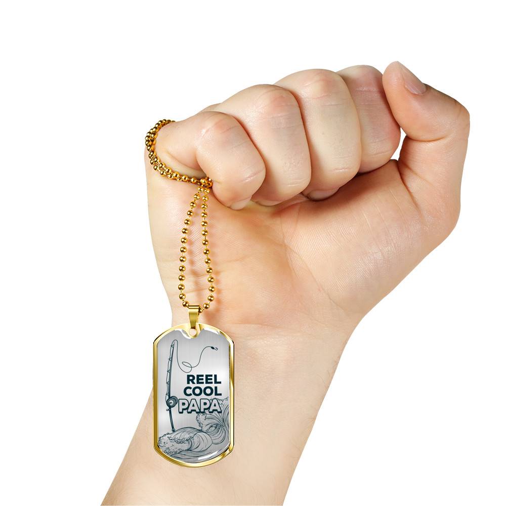 Reel Cool Dad Vintage Fishing Dad Dog Tag Pendant Necklace Reel Cool Dad Vintage Fishing Dad Dog Tag Pendant Necklace