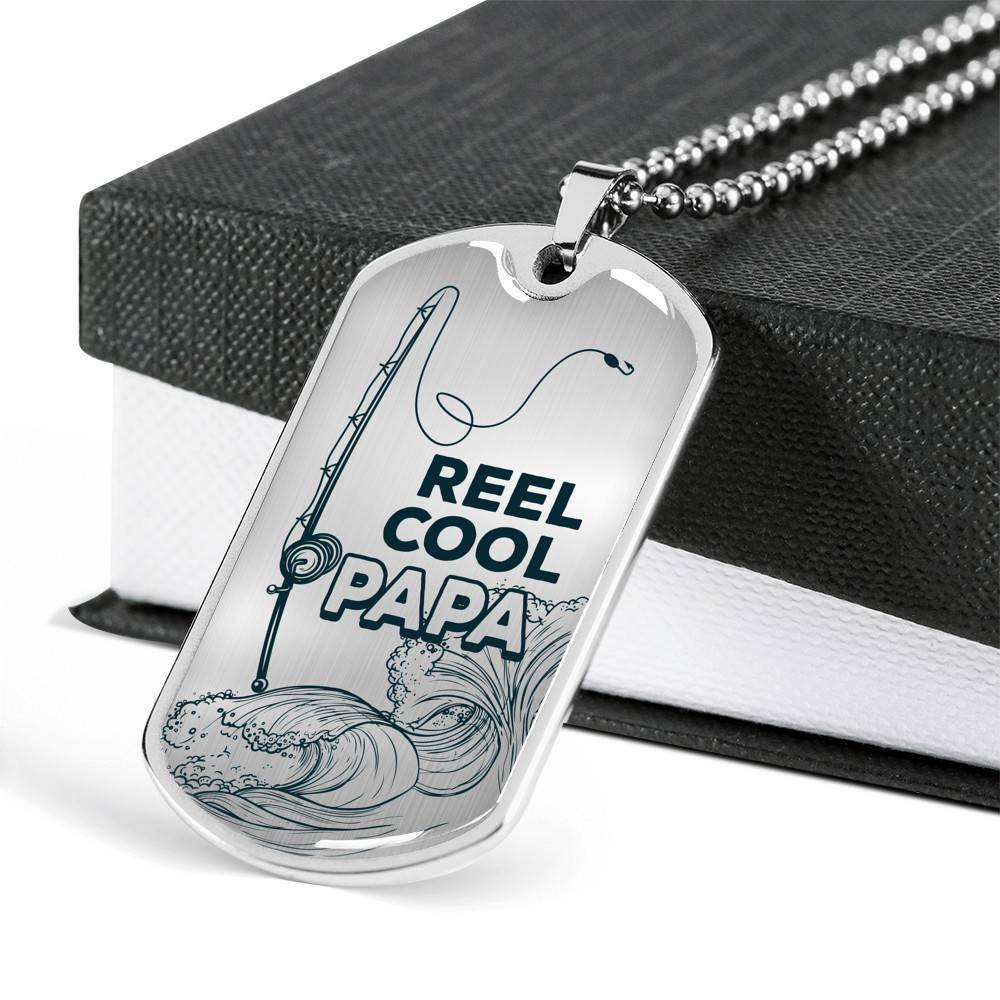 Reel Cool Dad Vintage Fishing Dad Dog Tag Pendant Necklace Reel Cool Dad Vintage Fishing Dad Dog Tag Pendant Necklace
