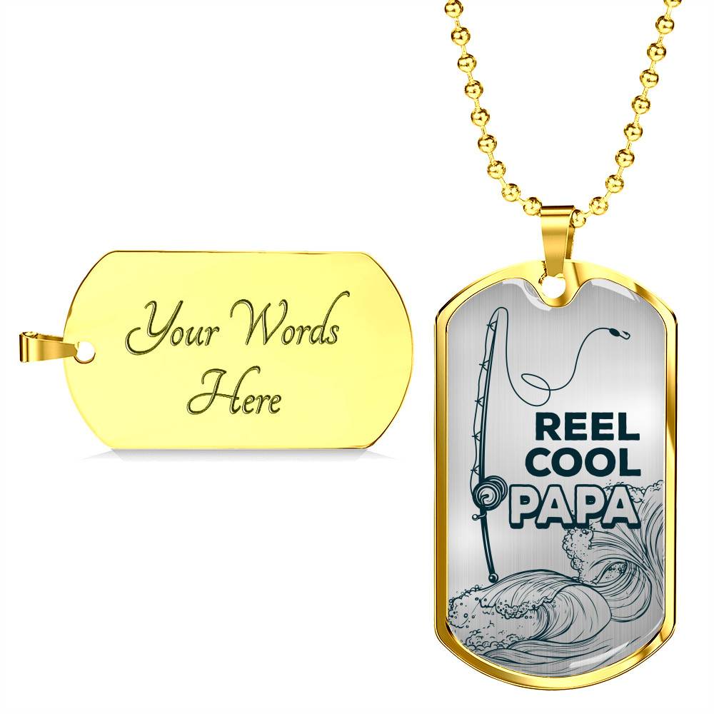Reel Cool Dad Vintage Fishing Dad Dog Tag Pendant Necklace Reel Cool Dad Vintage Fishing Dad Dog Tag Pendant Necklace