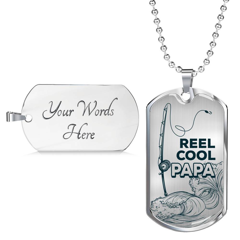 Reel Cool Dad Vintage Fishing Dad Dog Tag Pendant Necklace Reel Cool Dad Vintage Fishing Dad Dog Tag Pendant Necklace