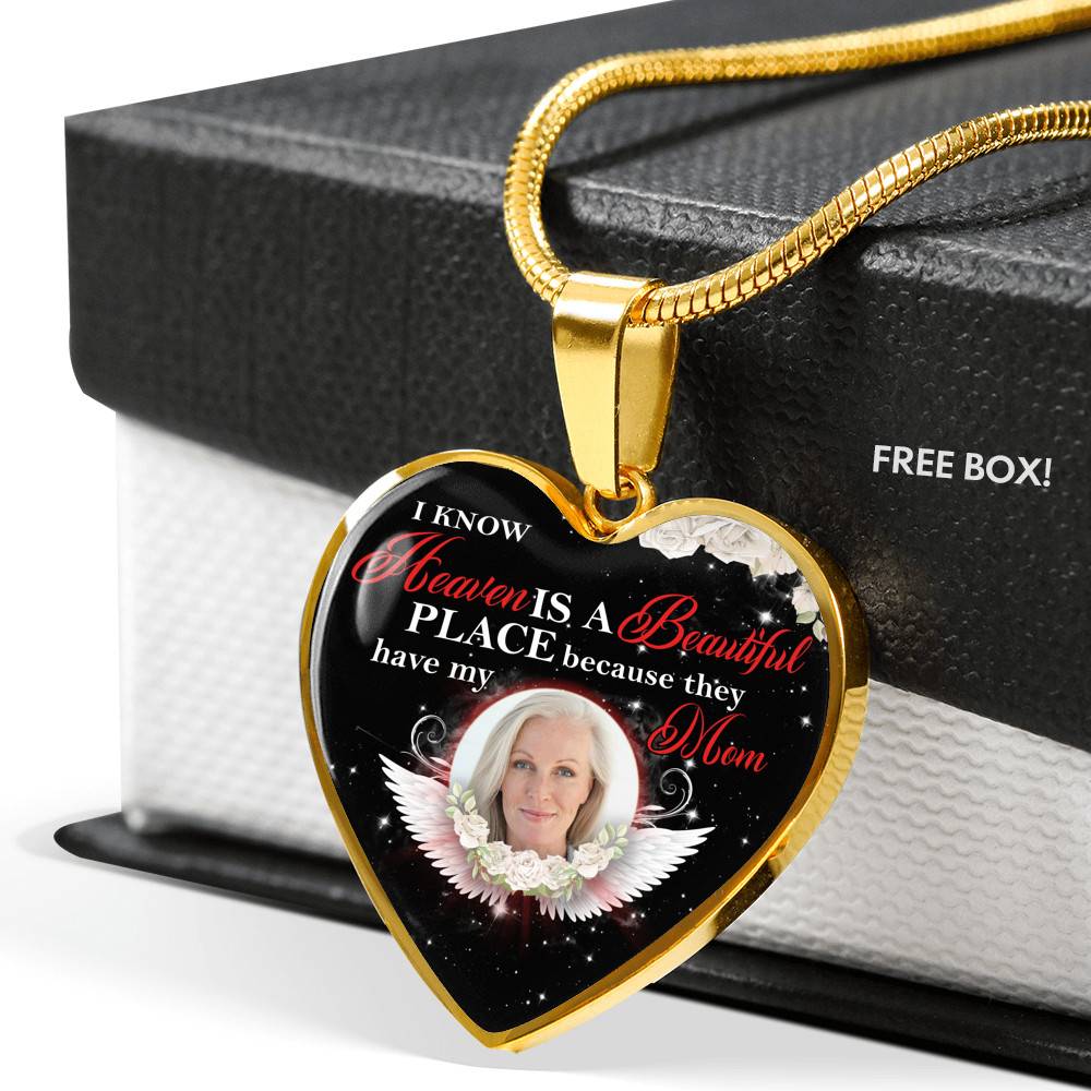 Personalized Photo I Know Heaven Is a Beautiful Place Because They Have My Mom Heart Necklace - Bangle Personalized Photo I Know Heaven Is a Beautiful Place Because They Have My Mom Heart Necklace - Bangle