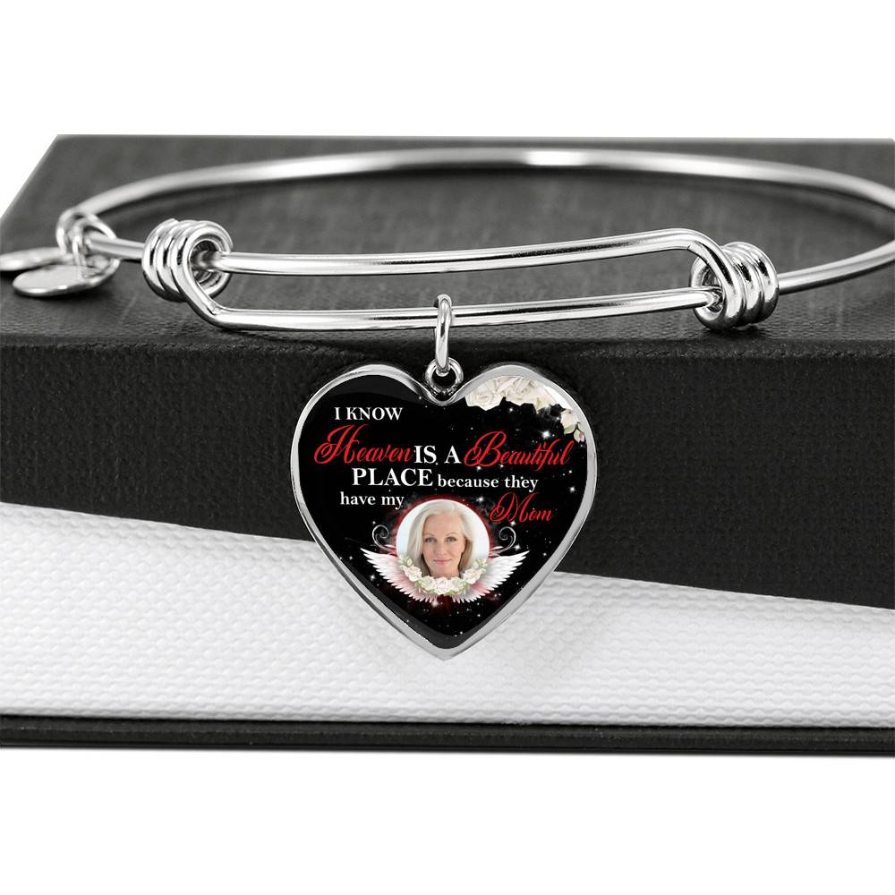 Personalized Photo I Know Heaven Is a Beautiful Place Because They Have My Mom Heart Necklace - Bangle Personalized Photo I Know Heaven Is a Beautiful Place Because They Have My Mom Heart Necklace - Bangle