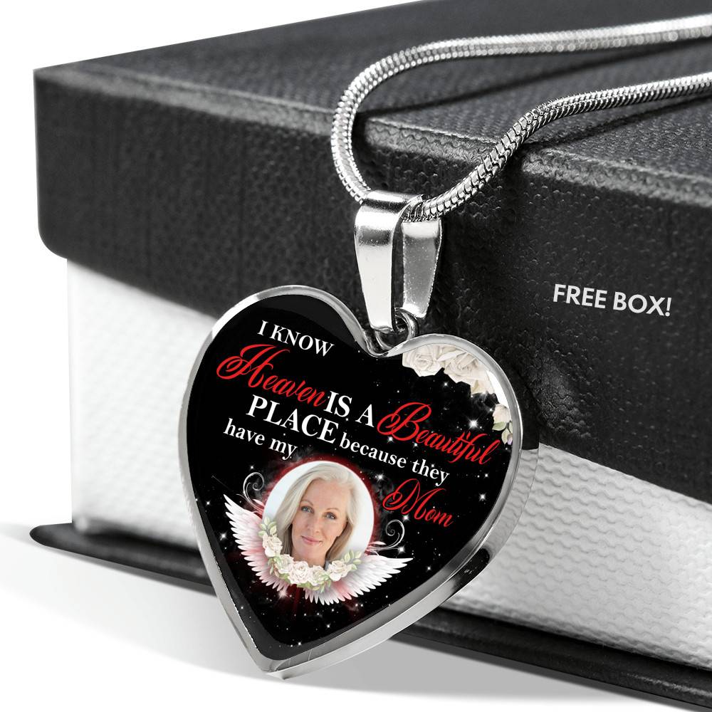 Personalized Photo I Know Heaven Is a Beautiful Place Because They Have My Mom Heart Necklace - Bangle Personalized Photo I Know Heaven Is a Beautiful Place Because They Have My Mom Heart Necklace - Bangle