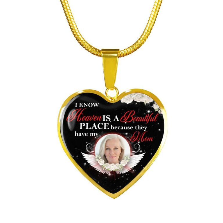 Personalized Photo I Know Heaven Is a Beautiful Place Because They Have My Mom Heart Necklace - Bangle