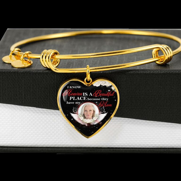 Personalized Photo I Know Heaven Is a Beautiful Place Because They Have My Mom Heart Necklace - Bangle