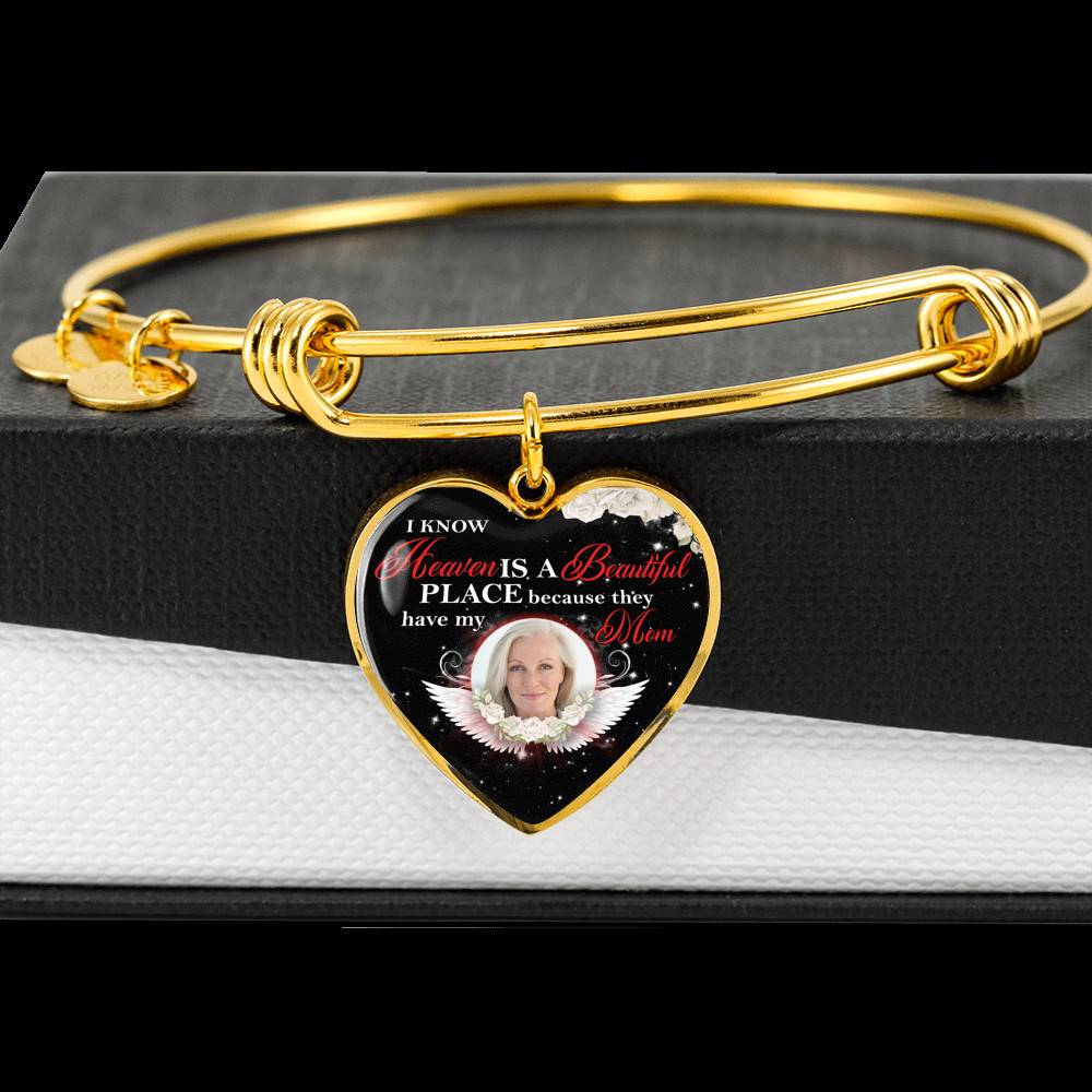 Personalized Photo I Know Heaven Is a Beautiful Place Because They Have My Mom Heart Necklace - Bangle Personalized Photo I Know Heaven Is a Beautiful Place Because They Have My Mom Heart Necklace - Bangle