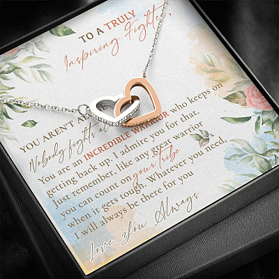 To A Truly Inspiring Fighter You Aren't Alone Nobody Fights Alone Cancer Patient Gift Interlocking Hearts Pendant Necklace