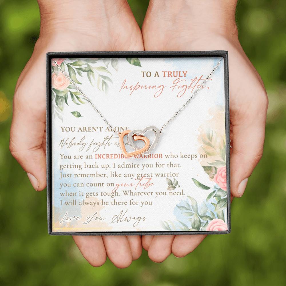 To A Truly Inspiring Fighter You Aren't Alone Nobody Fights Alone Cancer Patient Gift Interlocking Hearts Pendant Necklace To A Truly Inspiring Fighter You Aren't Alone Nobody Fights Alone Cancer Patient Gift Interlocking Hearts Pendant Necklace