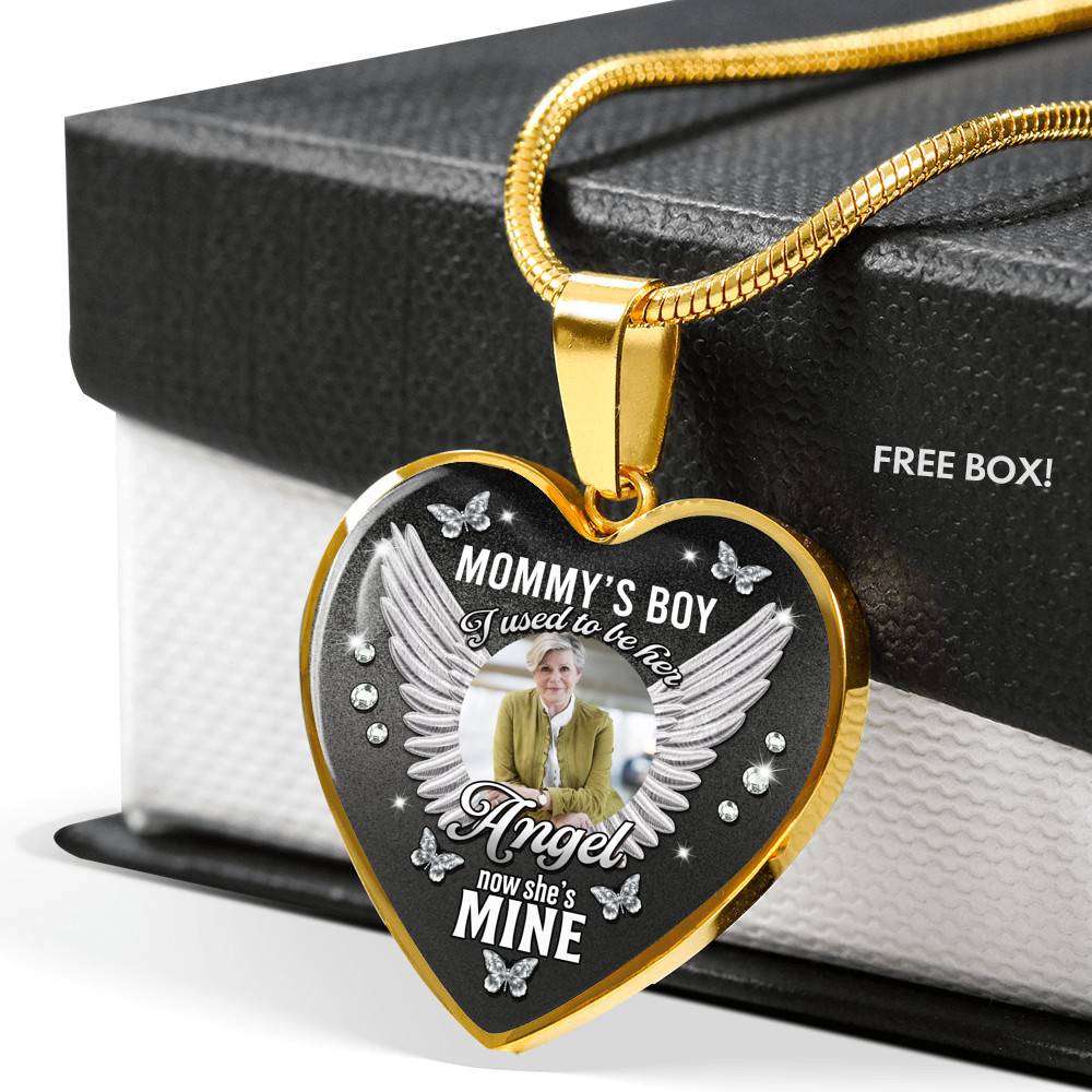 Personalized Photo Mommy Boy's I Used to Be Her Angel Now She Is Mine Memorial Heart Necklace - Bangle - Memorial Gifts