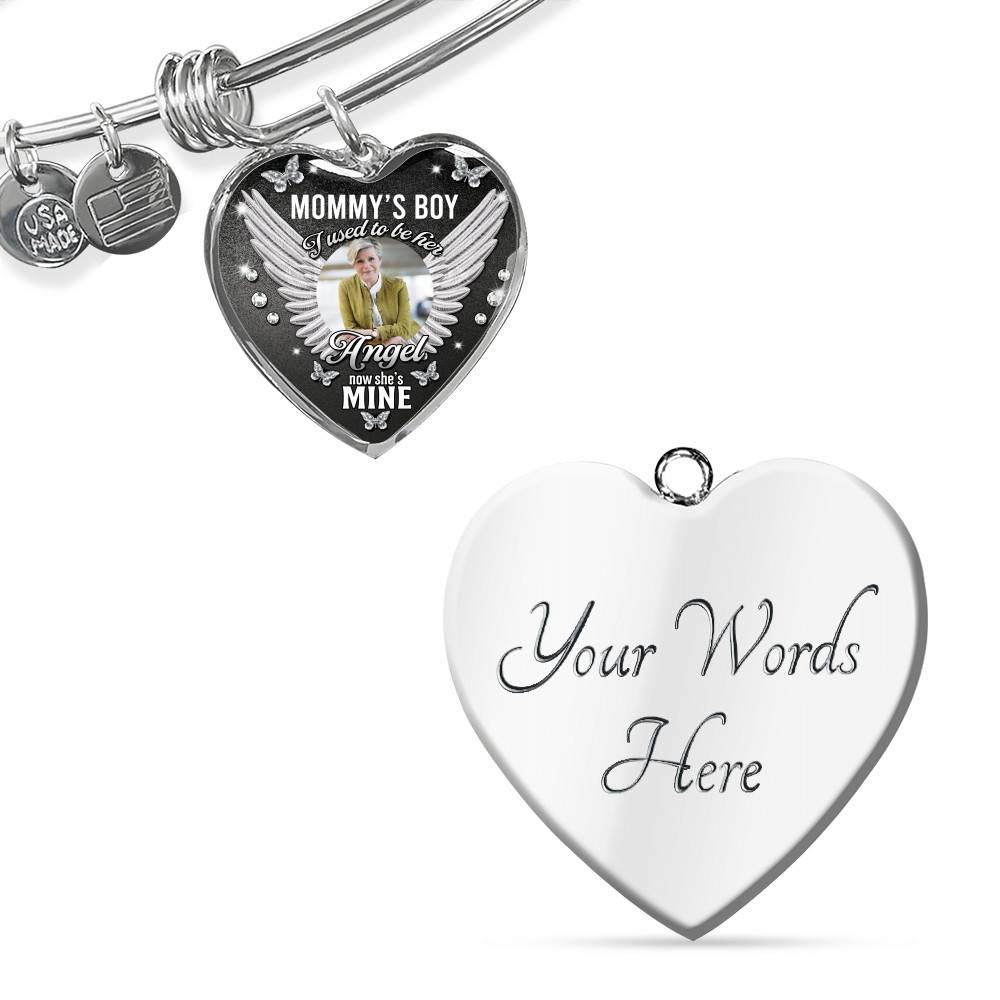 Personalized Photo Mommy Boy's I Used to Be Her Angel Now She Is Mine Memorial Heart Necklace - Bangle - Memorial Gifts