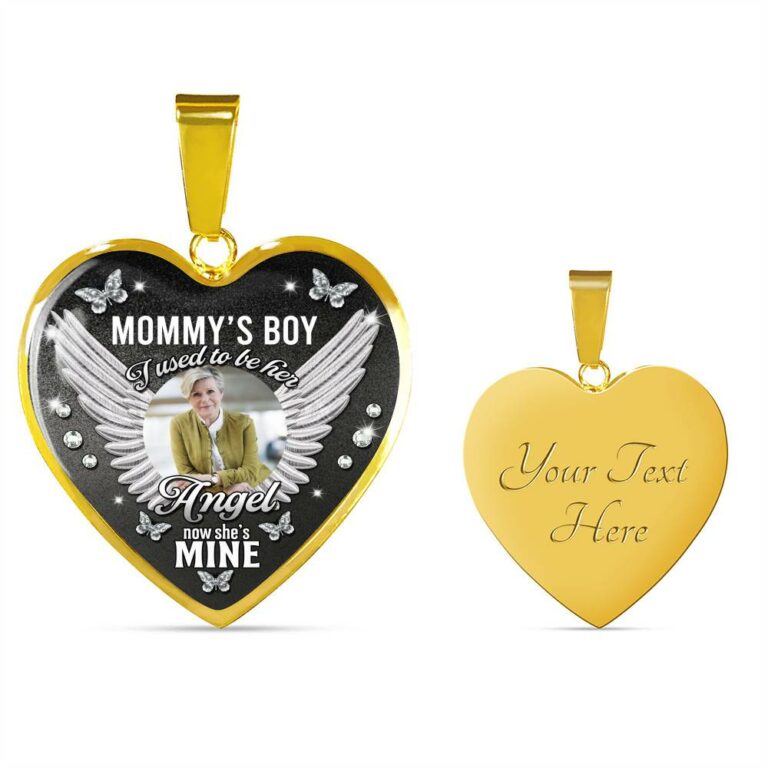 Personalized Photo Mommy Boy's I Used to Be Her Angel Now She Is Mine Memorial Heart Necklace - Bangle - Memorial Gifts