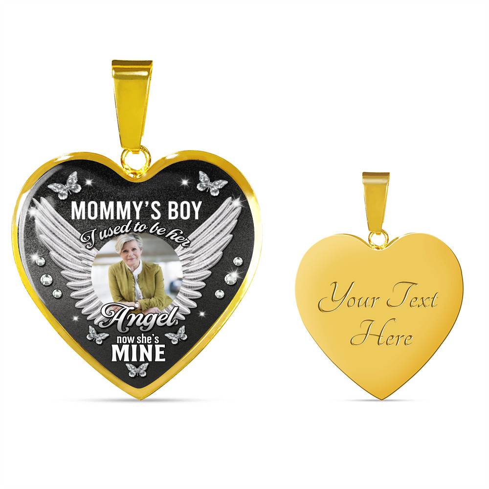 Personalized Photo Mommy Boy's I Used to Be Her Angel Now She Is Mine Memorial Heart Necklace - Bangle - Memorial Gifts