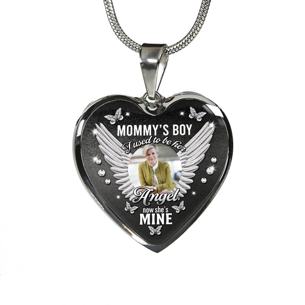 Personalized Photo Mommy Boy's I Used to Be Her Angel Now She Is Mine Memorial Heart Necklace - Bangle - Memorial Gifts
