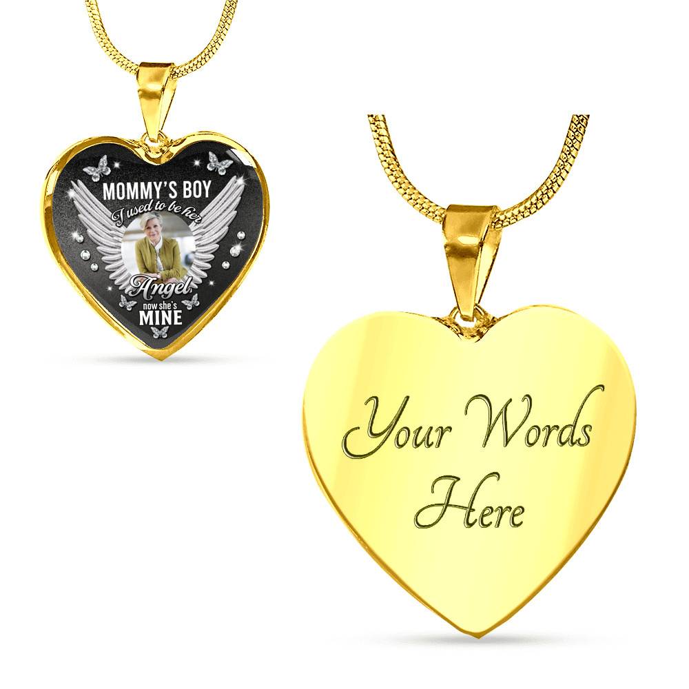 Personalized Photo Mommy Boy's I Used to Be Her Angel Now She Is Mine Memorial Heart Necklace - Bangle - Memorial Gifts