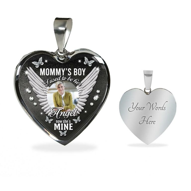 Personalized Photo Mommy Boy's I Used to Be Her Angel Now She Is Mine Memorial Heart Necklace - Bangle - Memorial Gifts