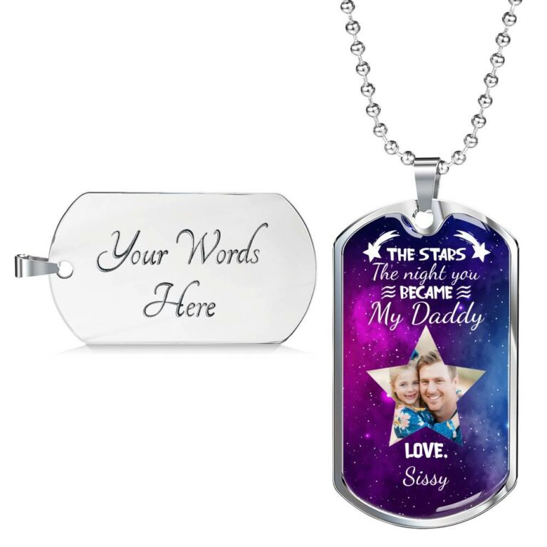 Personalized Photo The Stars The Night You Became My Daddy Dog Tag Pendant Necklace