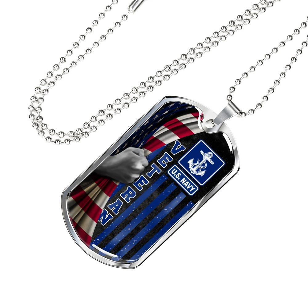US Navy Veteran American Flag Dog Tag Pendant Necklace - US Navy Vietnam Veteran Gifts