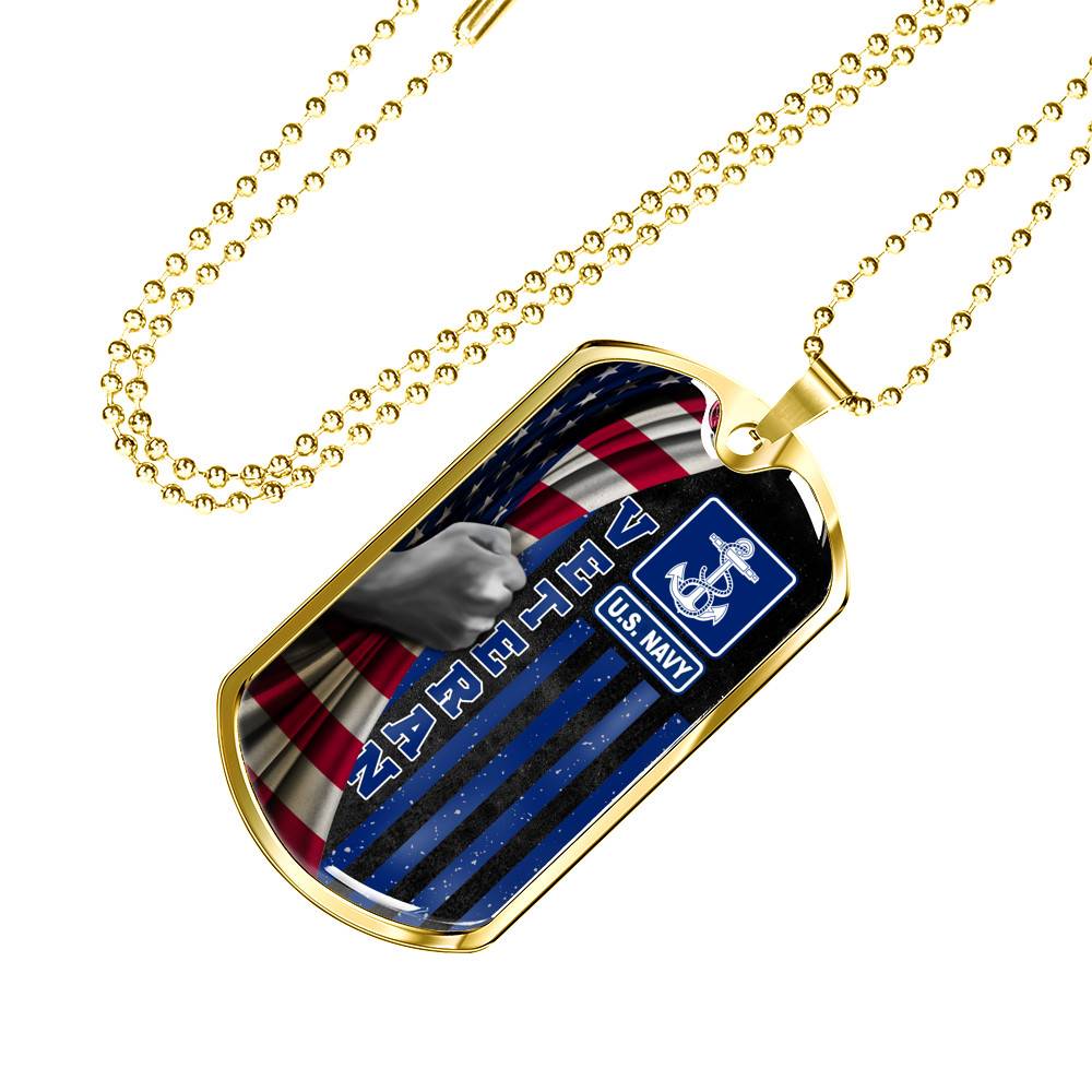 US Navy Veteran American Flag Dog Tag Pendant Necklace - US Navy Vietnam Veteran Gifts