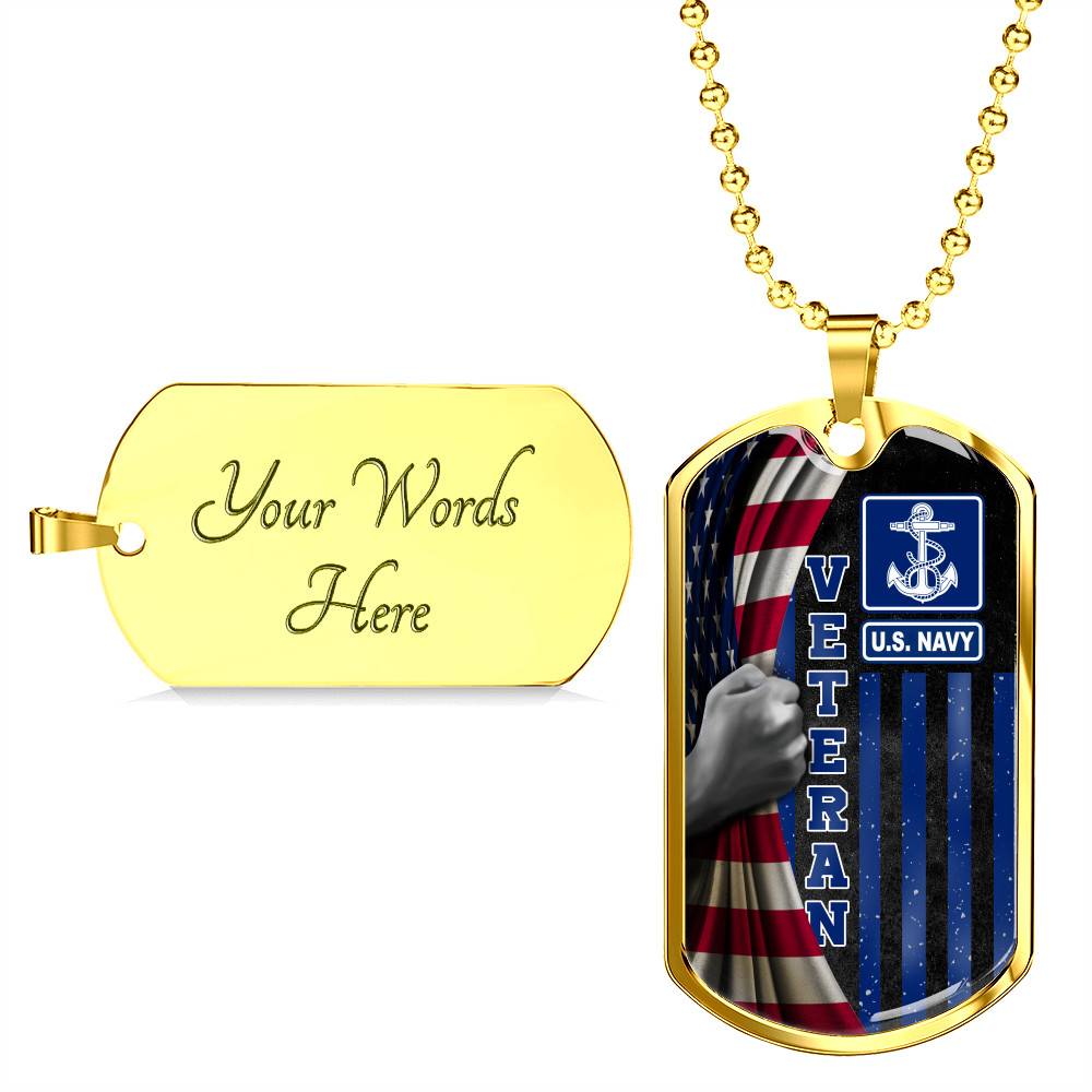 US Navy Veteran American Flag Dog Tag Pendant Necklace - US Navy Vietnam Veteran Gifts