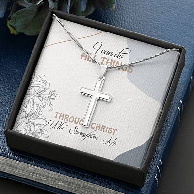 I Can Do All Things Through Christ Who Strengthens Me Artisan Crafted Cross Necklace