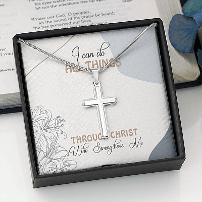 I Can Do All Things Through Christ Who Strengthens Me Artisan Crafted Cross Necklace