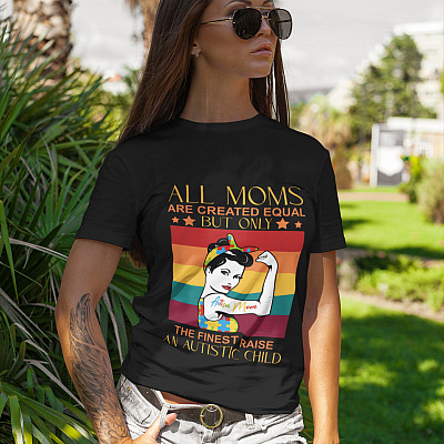 Alternative view of All Moms Are Created Equal But Only The Finest Raise An Autistic Child T-Shirt - Proud Autism Mom V-Neck Shirt