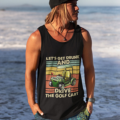 Alternative view of Let's Get Drunk And Drive The Golf Cart Vintage Retro Cotton Tank Top Tee - Ladies Racerback Tank