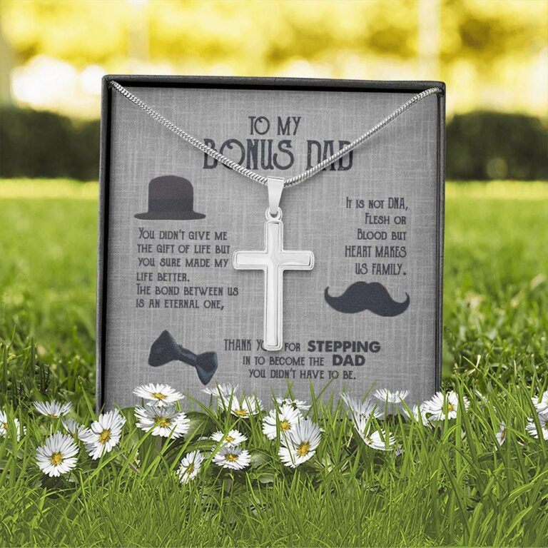 To My Bonus Dad Artisan Crafted Cross Necklace - Step Dad Cross Necklace - Bonus Dad Father's Day Gift