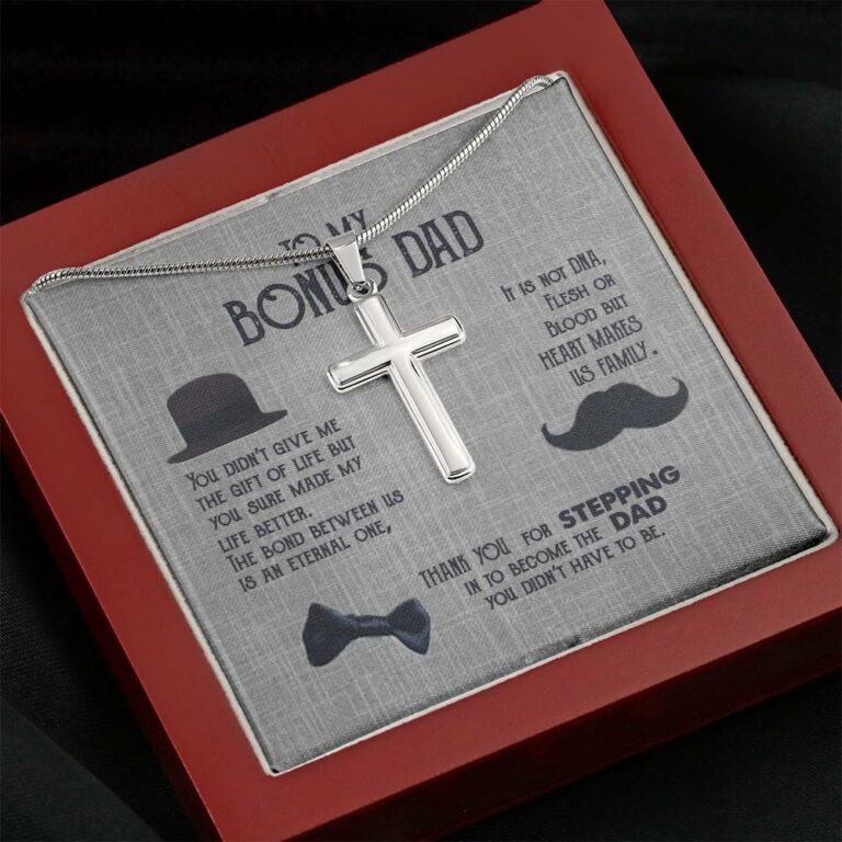 To My Bonus Dad Artisan Crafted Cross Necklace - Step Dad Cross Necklace - Bonus Dad Father's Day Gift