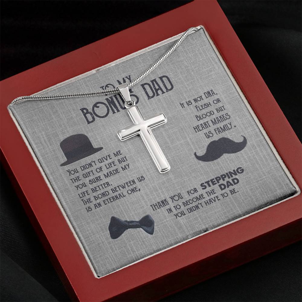 To My Bonus Dad Artisan Crafted Cross Necklace - Step Dad Cross Necklace - Bonus Dad Father's Day Gift To My Bonus Dad Artisan Crafted Cross Necklace - Step Dad Cross Necklace - Bonus Dad Father's Day Gift