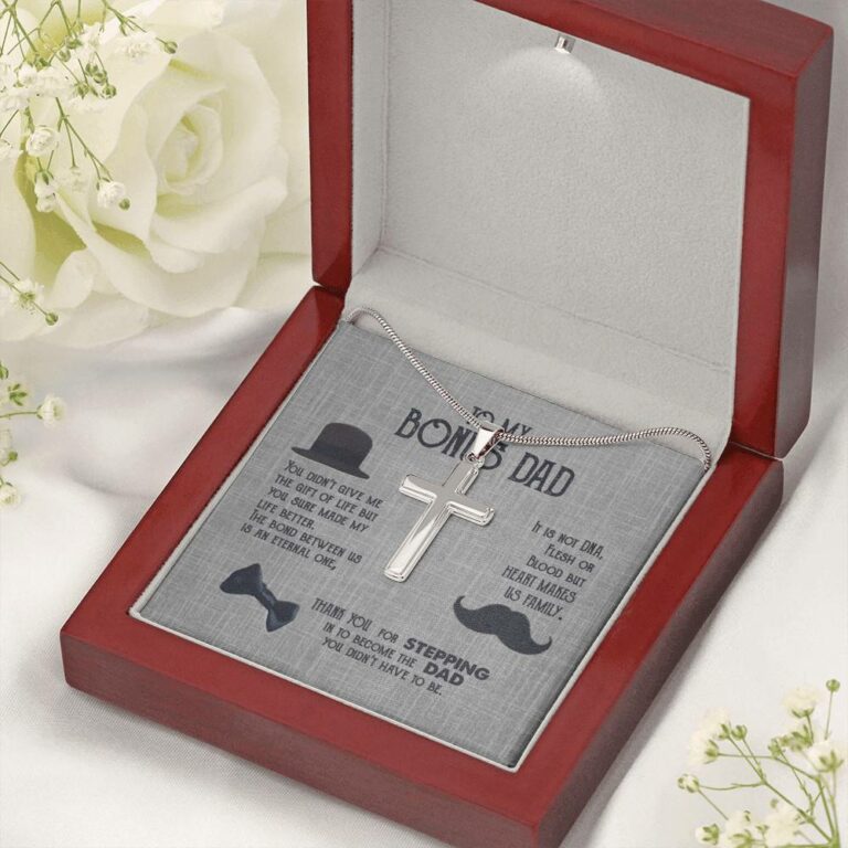 To My Bonus Dad Artisan Crafted Cross Necklace - Step Dad Cross Necklace - Bonus Dad Father's Day Gift