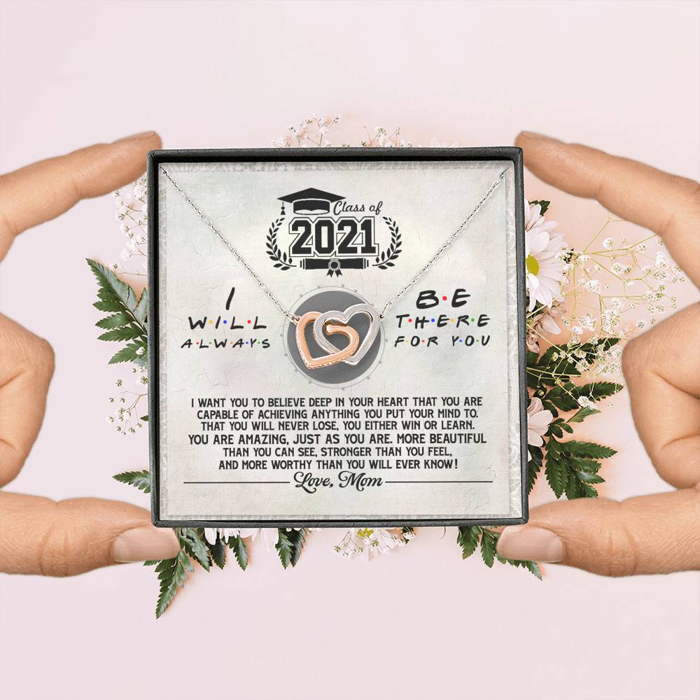 Class Of 2021 i Will Be There For You Interlocking Hearts Pendant Necklace - Graduation Gift For Her Class Of 2021 i Will Be There For You Interlocking Hearts Pendant Necklace - Graduation Gift For Her