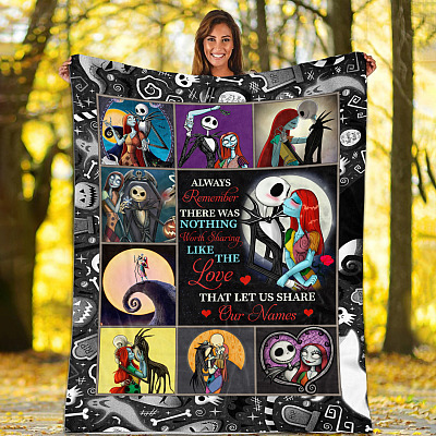 Alternative view of Jack Skellington and Sally Always Remember There Is Nothing Worth Sharing Like Love Fleece - Mink Sherpa - Woven Blanket