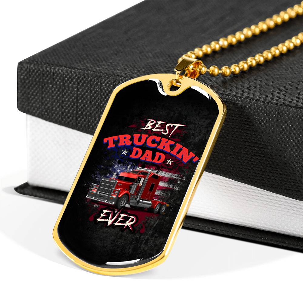 Vintage Best Truckin Dad Ever Rig Truck American Flag Dog Tag Pendant Necklace - Dog Tag (Gold Plated) Vintage Best Truckin Dad Ever Rig Truck American Flag Dog Tag Pendant Necklace - Dog Tag (Gold Plated)