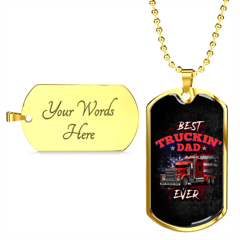Vintage Best Truckin Dad Ever Rig Truck American Flag Dog Tag Pendant Necklace - Dog Tag (Gold Plated) Vintage Best Truckin Dad Ever Rig Truck American Flag Dog Tag Pendant Necklace - Dog Tag (Gold Plated)