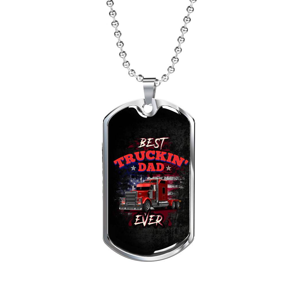 Vintage Best Truckin Dad Ever Rig Truck American Flag Dog Tag Pendant Necklace - Dog Tag (Silver) Vintage Best Truckin Dad Ever Rig Truck American Flag Dog Tag Pendant Necklace - Dog Tag (Silver)