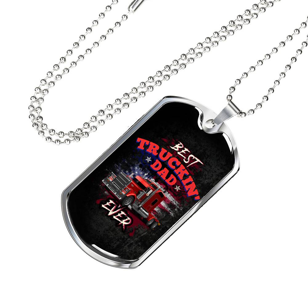 Vintage Best Truckin Dad Ever Rig Truck American Flag Dog Tag Pendant Necklace - Dog Tag (Silver) Vintage Best Truckin Dad Ever Rig Truck American Flag Dog Tag Pendant Necklace - Dog Tag (Silver)