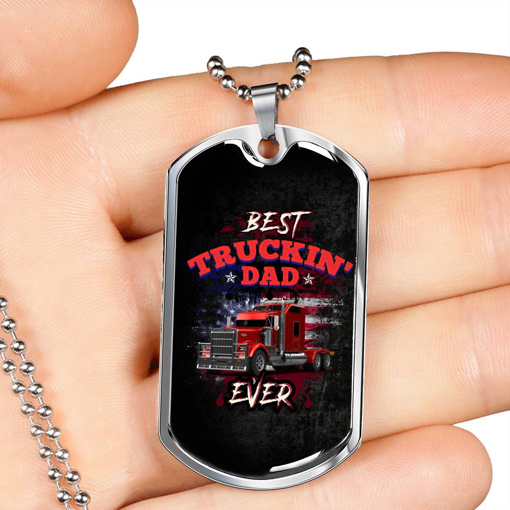 Vintage Best Truckin Dad Ever Rig Truck American Flag Dog Tag Pendant Necklace - Dog Tag (Silver) Vintage Best Truckin Dad Ever Rig Truck American Flag Dog Tag Pendant Necklace - Dog Tag (Silver)