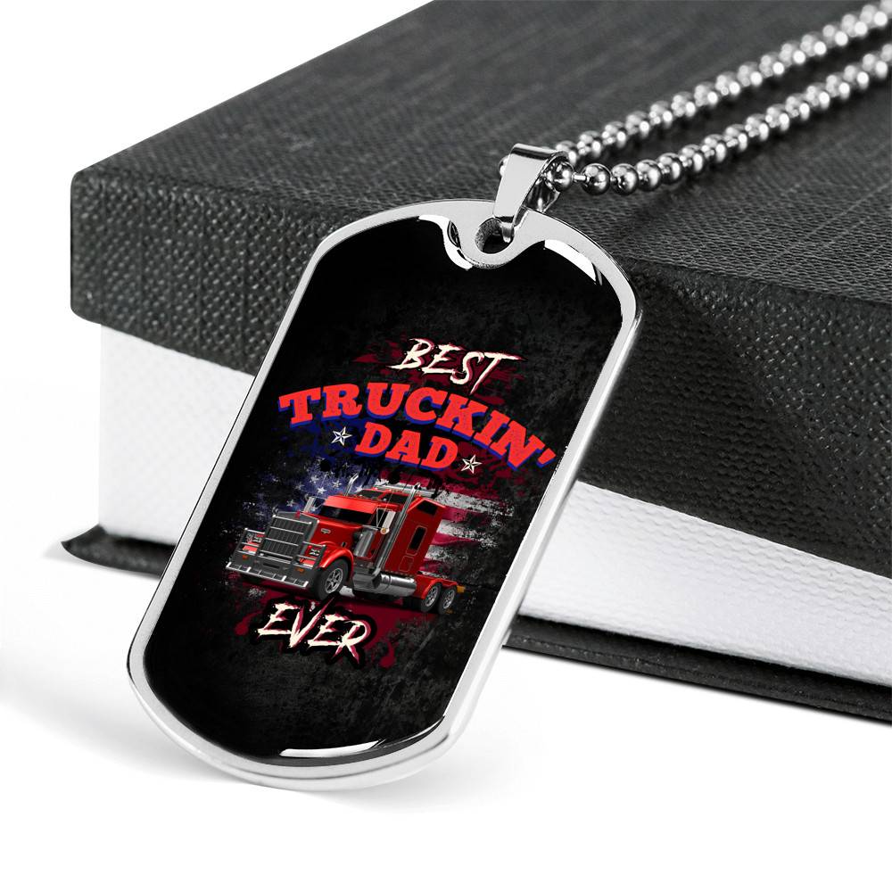 Vintage Best Truckin Dad Ever Rig Truck American Flag Dog Tag Pendant Necklace - Dog Tag (Silver) Vintage Best Truckin Dad Ever Rig Truck American Flag Dog Tag Pendant Necklace - Dog Tag (Silver)