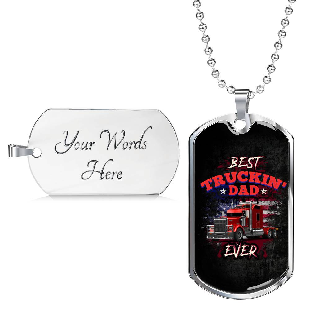 Vintage Best Truckin Dad Ever Rig Truck American Flag Dog Tag Pendant Necklace - Dog Tag (Silver) Vintage Best Truckin Dad Ever Rig Truck American Flag Dog Tag Pendant Necklace - Dog Tag (Silver)