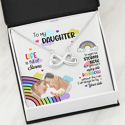 Custom Photo To My Daughter Necklace Ill Always Be by Your Side Infinity Heart Pendant Necklace