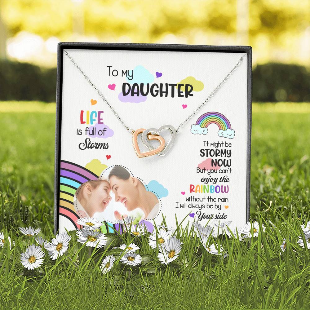Custom Photo To My Daughter Necklace Ill Always Be by Your Side Interlocking Heart Pendant Necklace Custom Photo To My Daughter Necklace Ill Always Be by Your Side Interlocking Heart Pendant Necklace