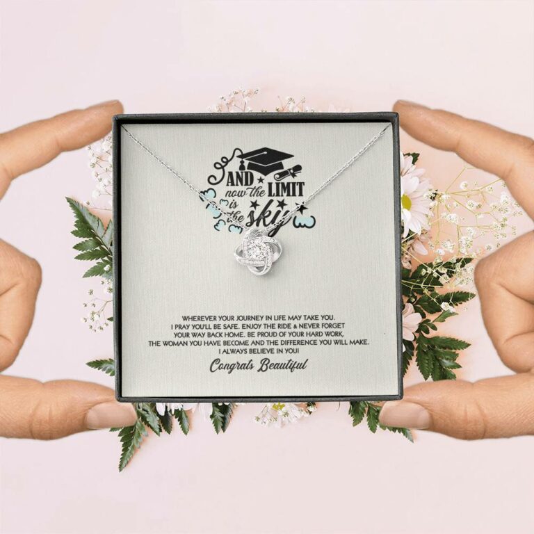 Congratulations Graduation And Now The Limit Is The Sky Graduated Love Knot Pendant Necklace