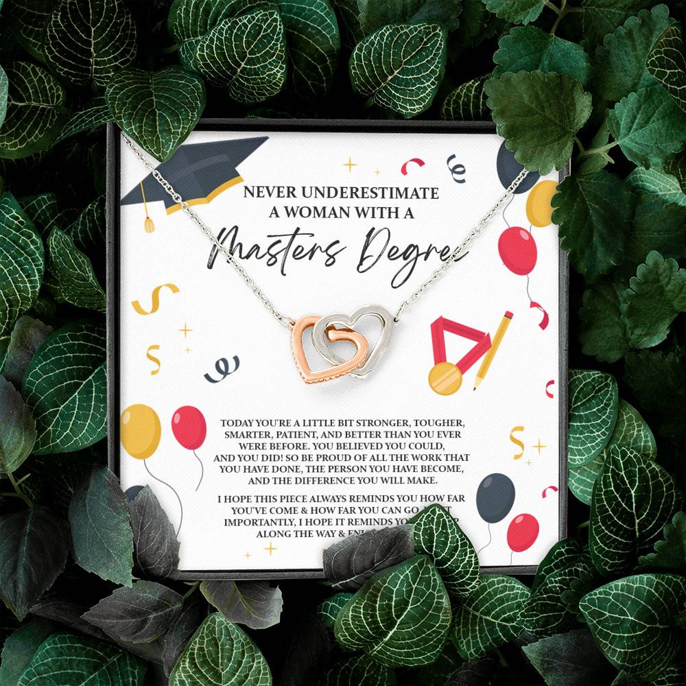 Masters Graduation Never Underestimate a Woman with Masters Degree Interlocking Heart Pendant Necklace Masters Graduation Never Underestimate a Woman with Masters Degree Interlocking Heart Pendant Necklace