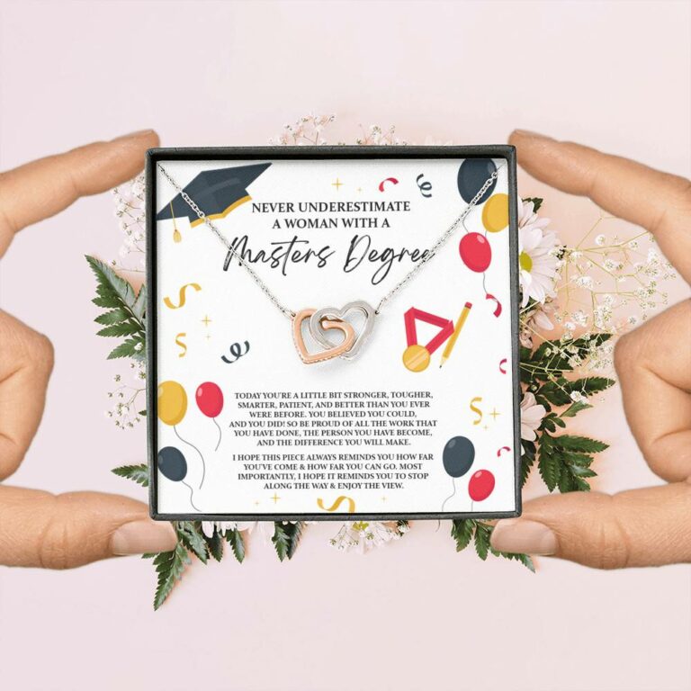 Masters Graduation Never Underestimate a Woman with Masters Degree Interlocking Heart Pendant Necklace